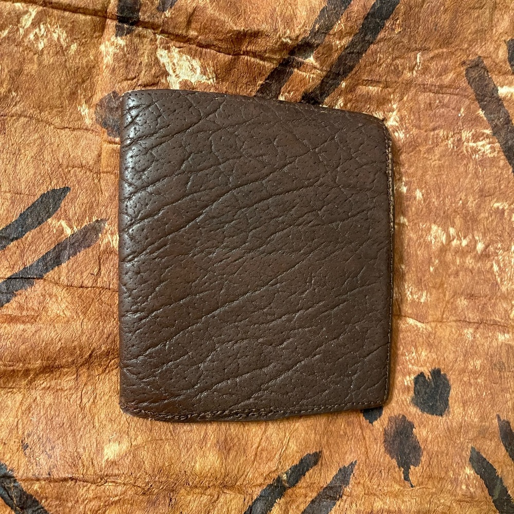 Vintage Bosca Authentic African Elephant Leather Bifold Wallet Dark Brown O/S